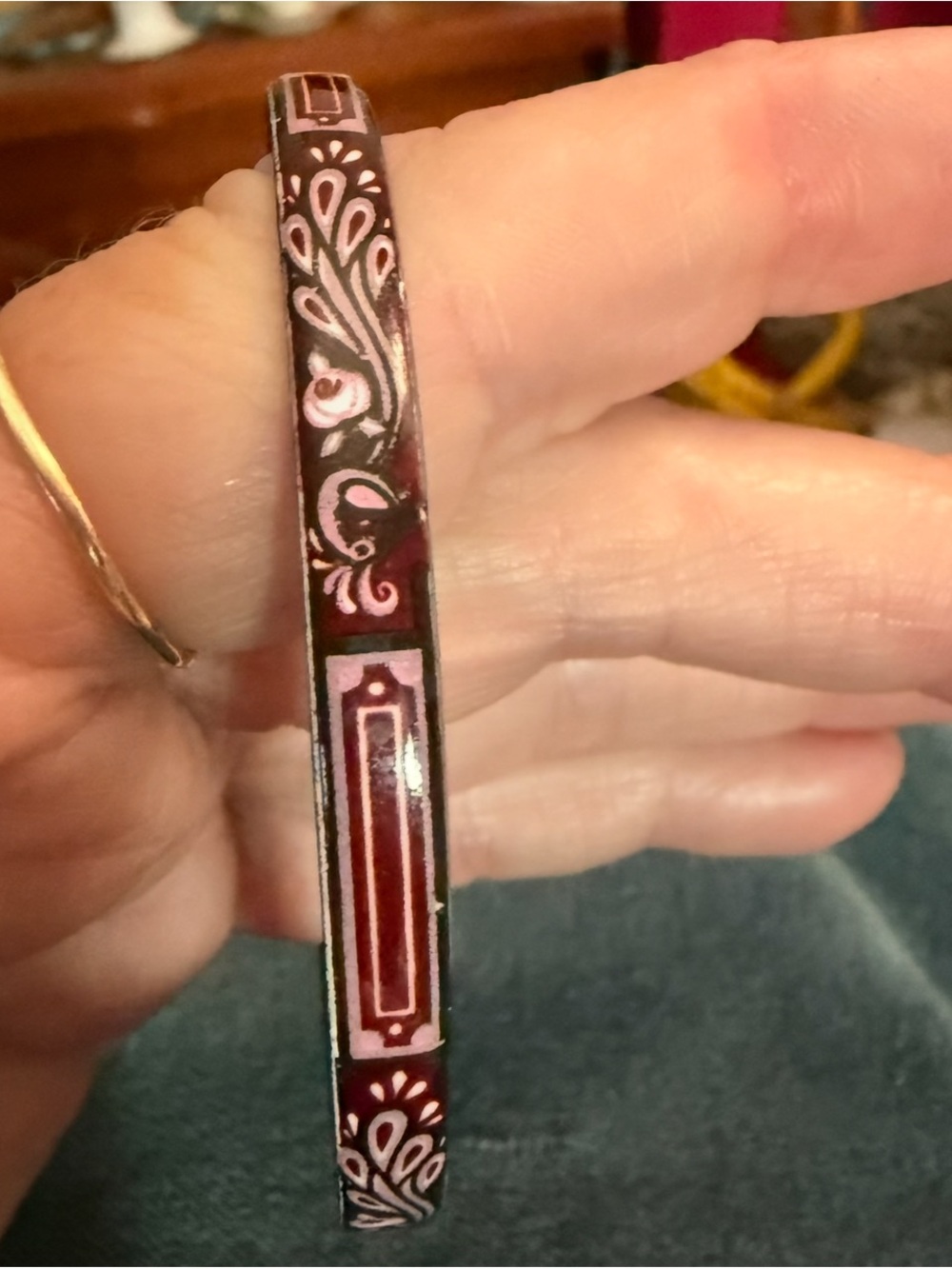 Michaela Frey vintage pink & brown enameled bangle